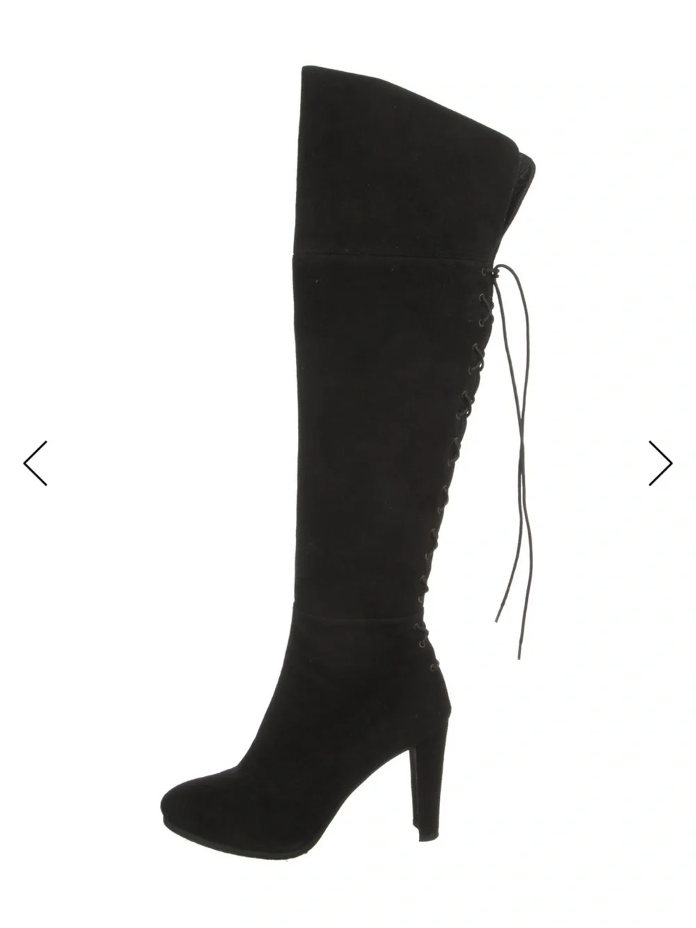 Black Suede Over-the-Knee Lace-Up Heel Boot
